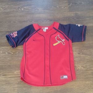 MLB Nike CARDINALS 5 PUJOLS Red and Blue Athletic Jersey Medium